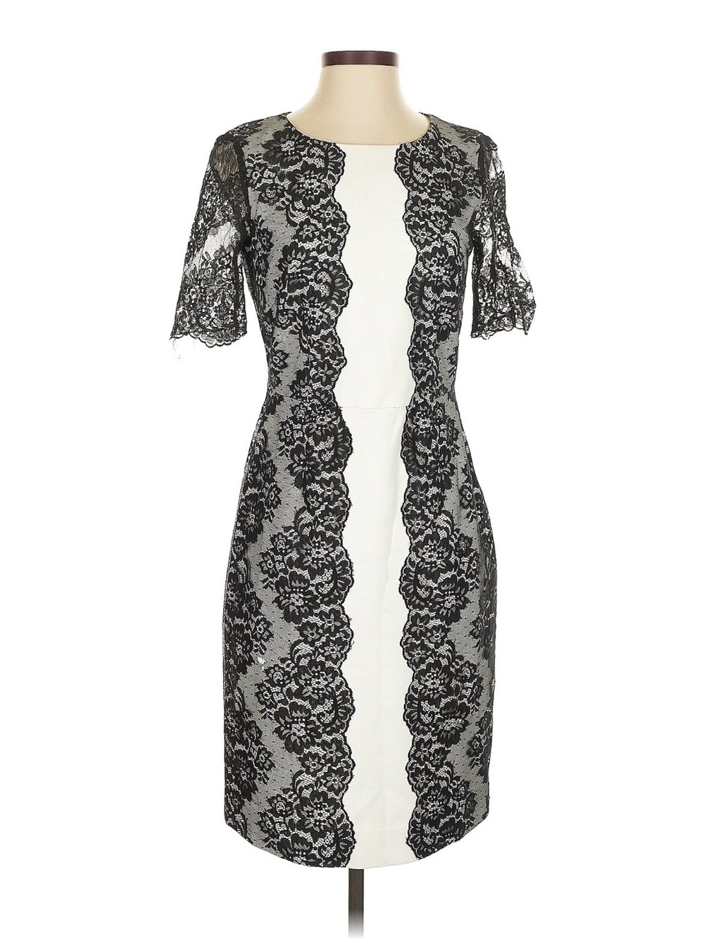 ANTONIO MELANI Black and White Lace Midi Sheath Dress - Picture 2 of 7